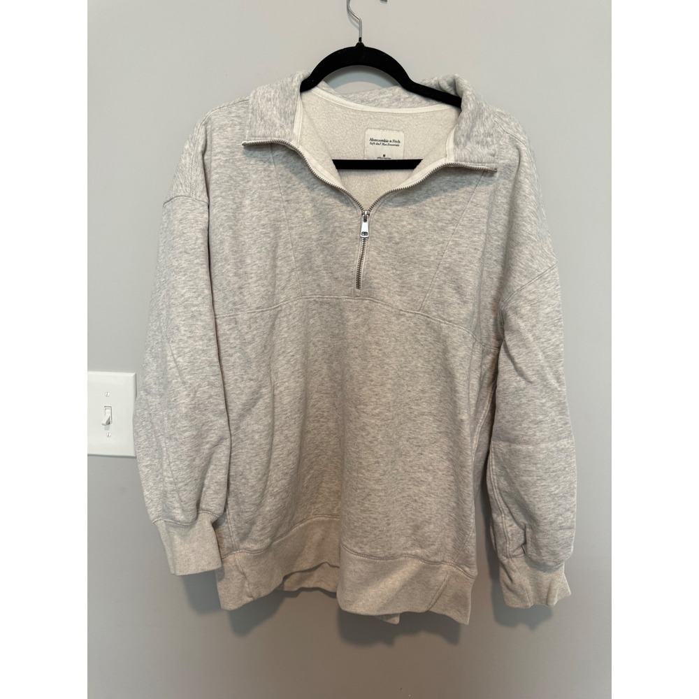 Abercrombie & Fitch Soft AF Max Essentials Quarter Zip Gray Sweatshirt Womens M